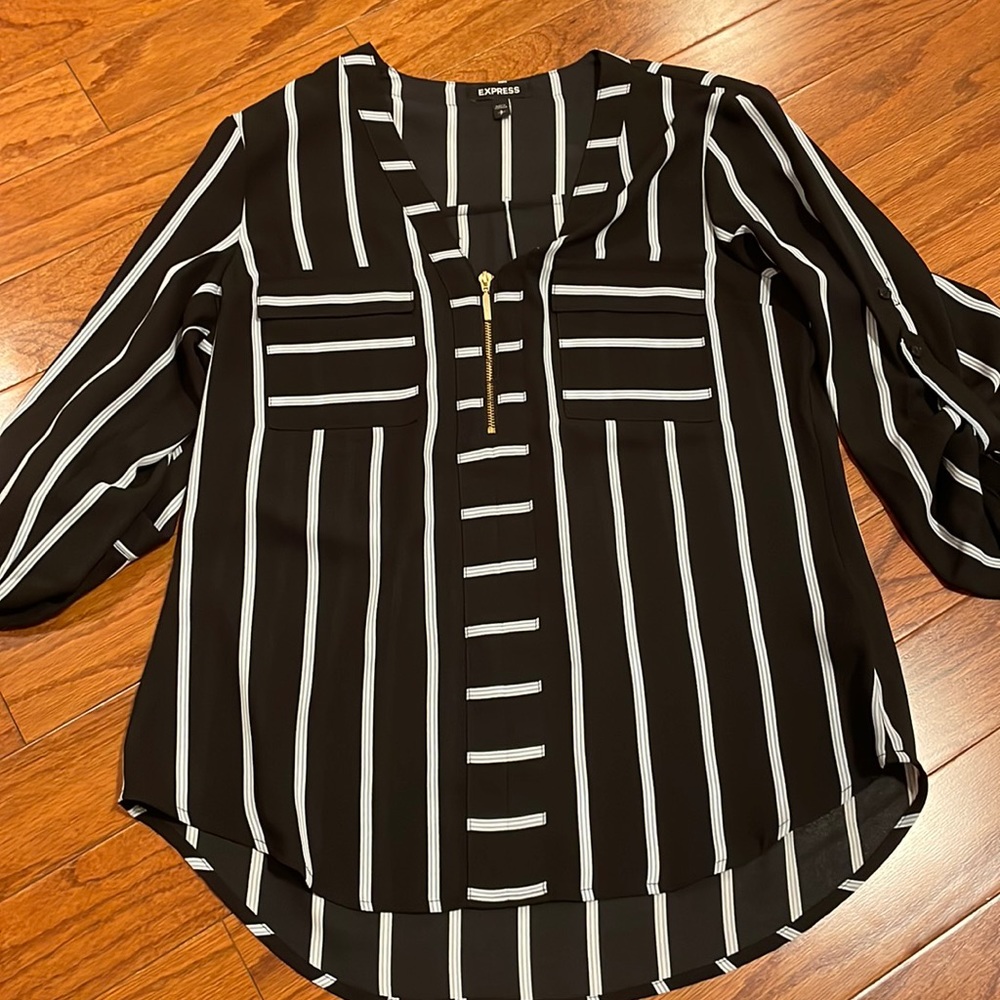 Express Blouse. Navy with Baby Blue Stripes. Worn once. Size small.